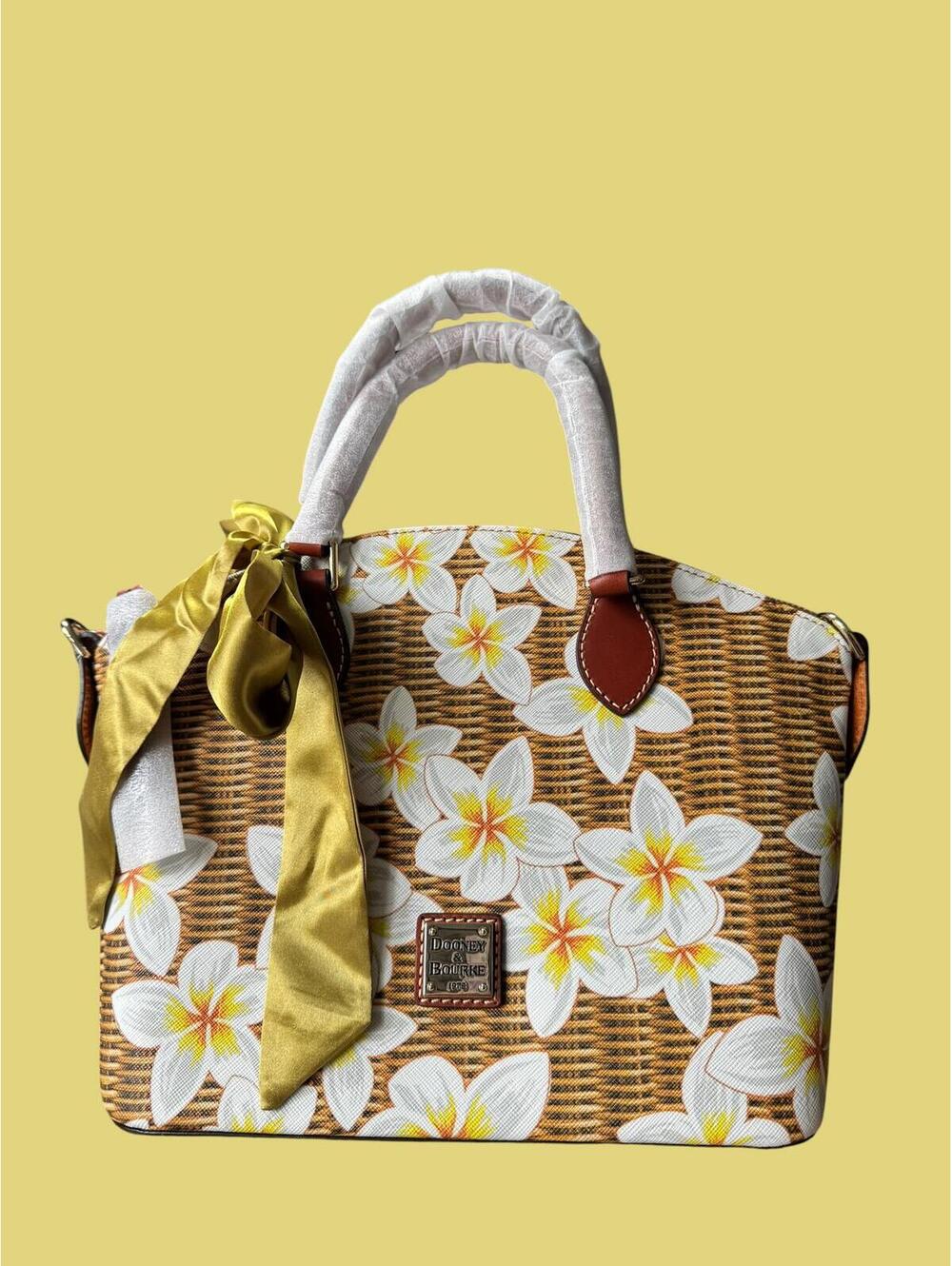 Dooney & Bourke Plumeria Floral Satchel Wicker Leather Trim